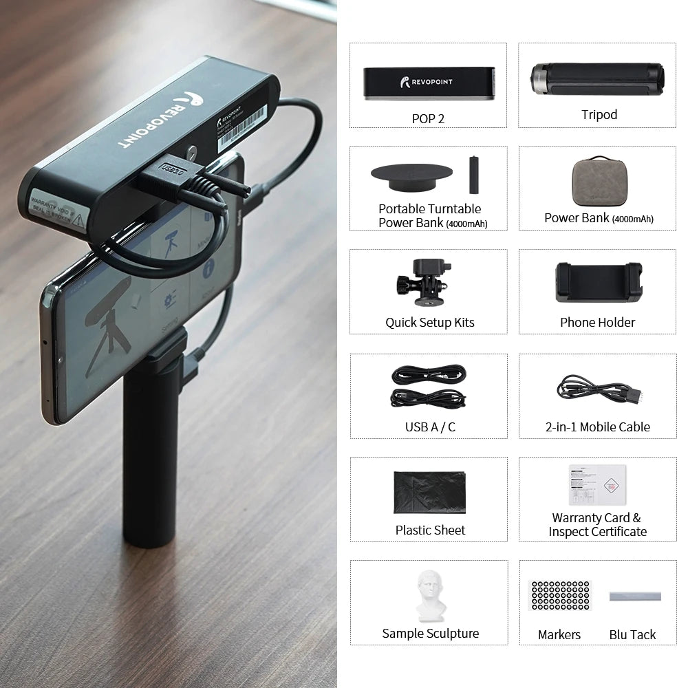 Revopoint POP 2 3D Scanner 0.05mm 10fps High-Precision 3DScanner For 3D Printer With 8 Accessories 3D Scanner Camera