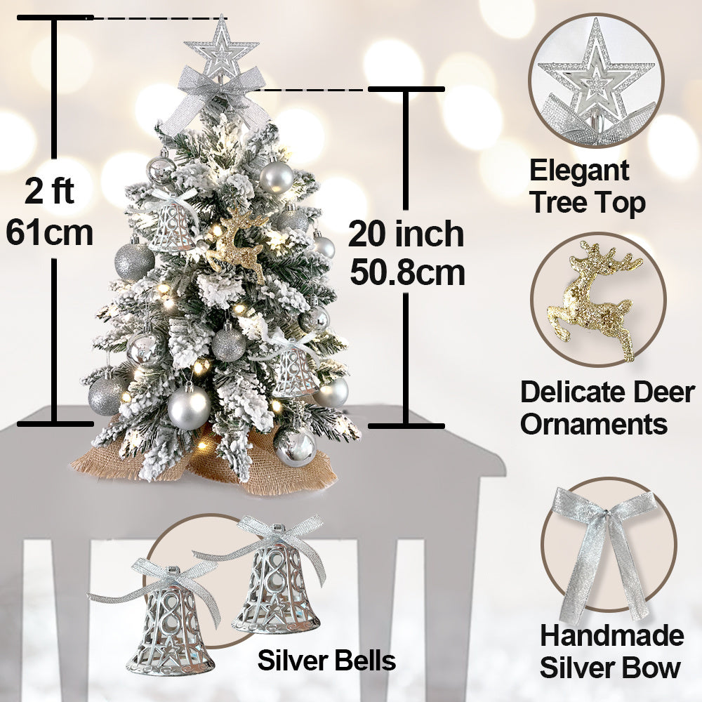 2ft Tabletop Christmas Tree Decoration With Flocked Snow